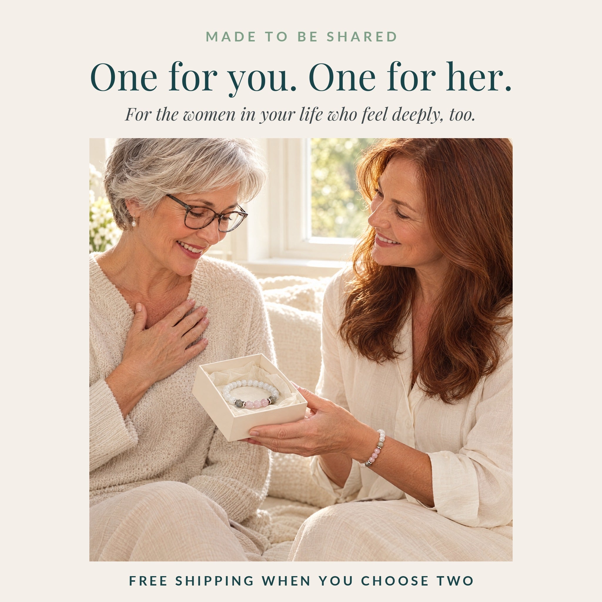 One for you, one for her: two friends sharing the Moonlit Calm bracelet